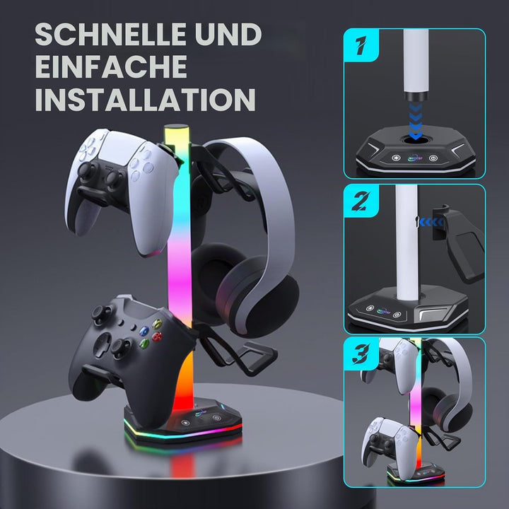 auvstar RGB Headset Halterung,Gaming Kopfhörer Ständer,10 Beleuchtungsmodi,USB Type-C Datenübertragu
