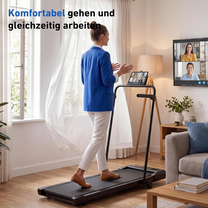 DeerRun Walking Pad mit 6% Steigung, Unter-Schreibtisch-Laufband für Home Office und Zuhause, Kompak