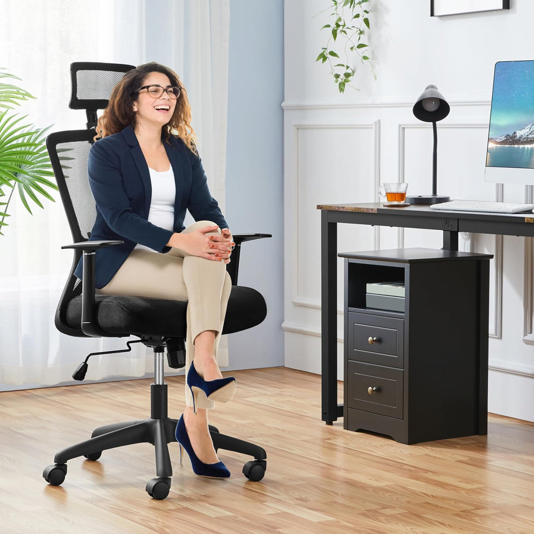 Yaheetech Bürostuhl Ergonomisch Schreibtischstuhl mit Armlehnen und Verstellbarer Kopfstütze, Drehst