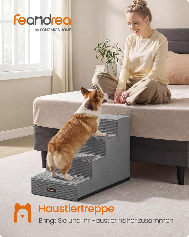 Feandrea Hundetreppe, 4 Stufen Katzentreppe aus Schaumstoff, Hunderampe für Kleine Hunde, 62 x 40 x