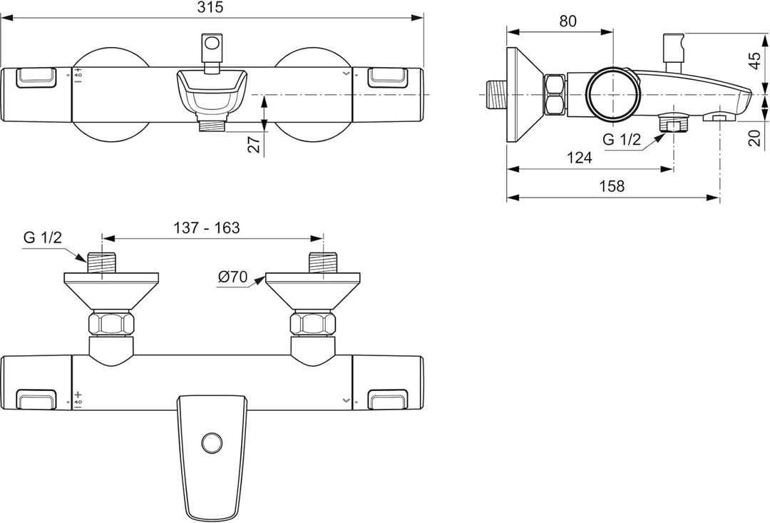 Ideal Standard A7206AA Ceratherm T25 Badethermostat Aufputz, Chrom Wanne