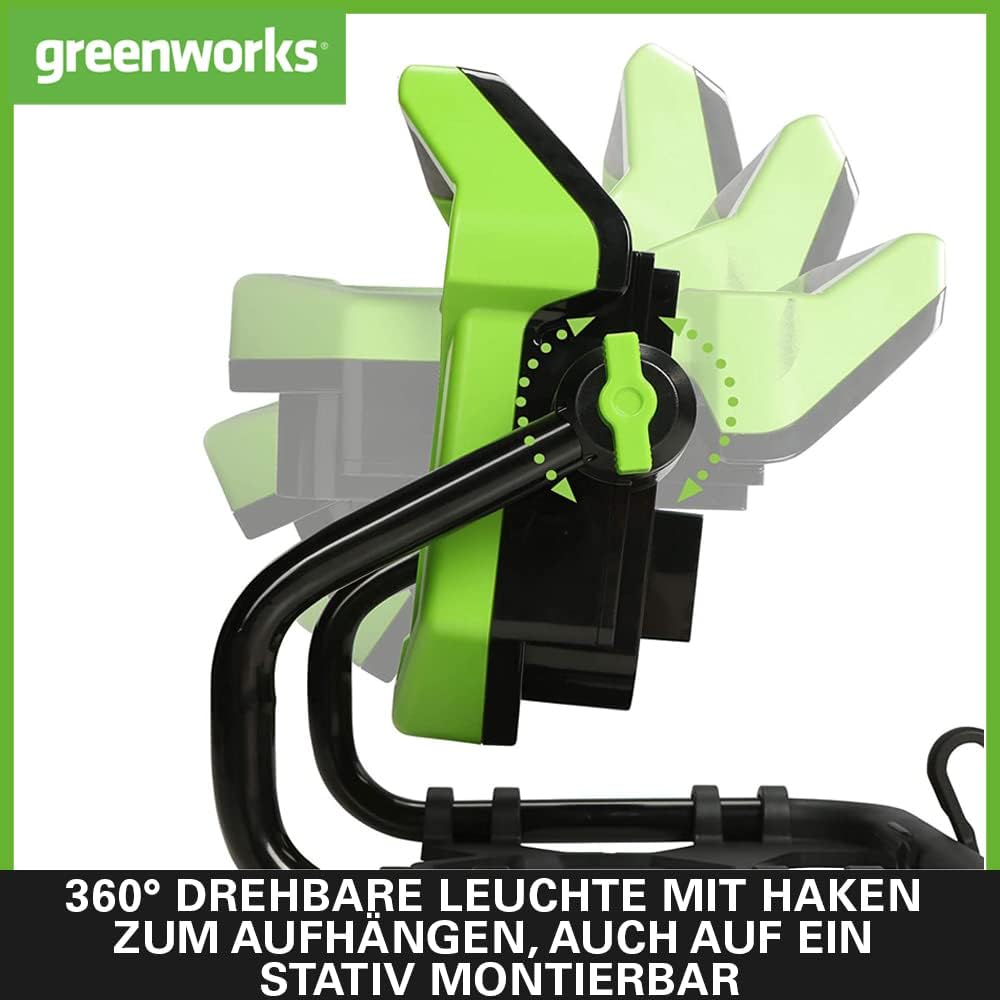 Greenworks G24WL Akku Arbeitsleuchte mit Haken zum Aufhängen, AC/DC-Hybrid, AC-Netzkabel oder tragba