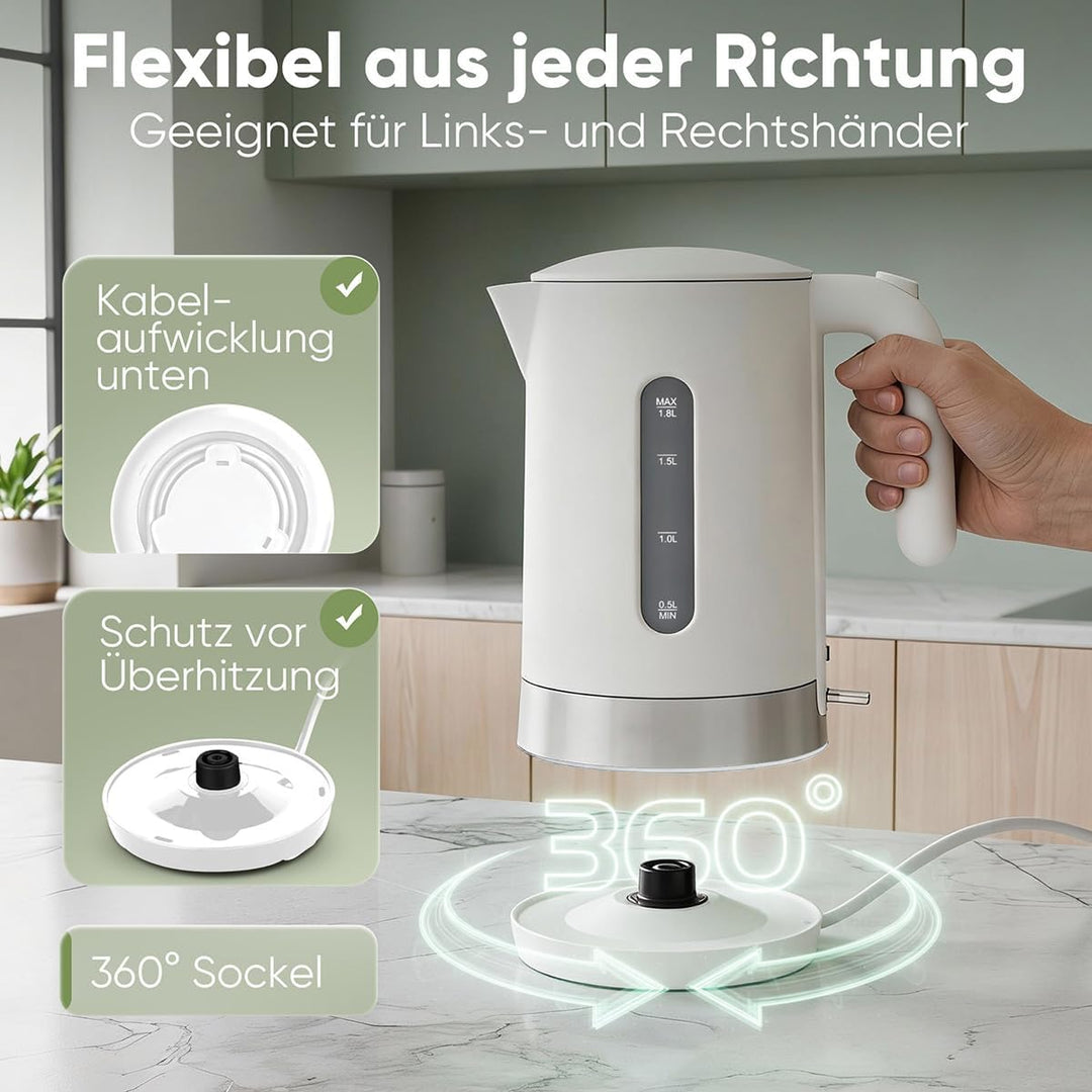 Clatronic® Wasserkocher 1,8L | 2200W für schnelles Erhitzen | BPA frei | Einhandbedienung | Wasserst