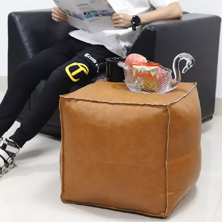 MLUPODY Pouf Ungefüllter handgefertigter PU Kunstlederkissenbezug, Ottomane,Leder Pouf, Sitzsack Led
