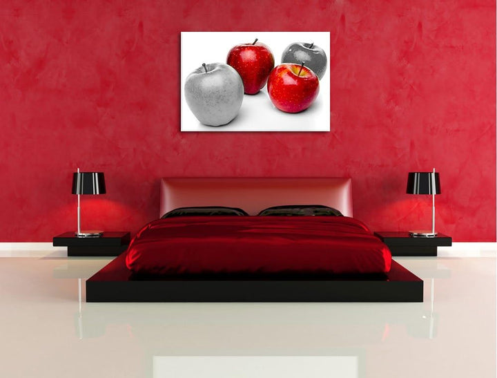 saftig rot glänzende Äpfel schwarz/weiss Format: 100x70 auf Leinwand, XXL riesige Bilder fertig gera