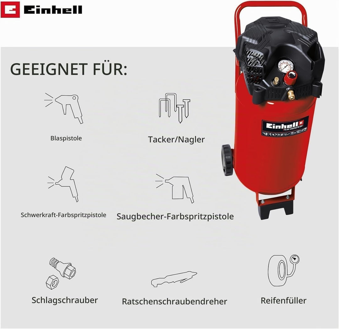 Einhell Kompressor TC-AC 190/6/8 OF (1.100 W, max. 8 bar, öl-/servicefreier Motor, 6 Liter Druckluft