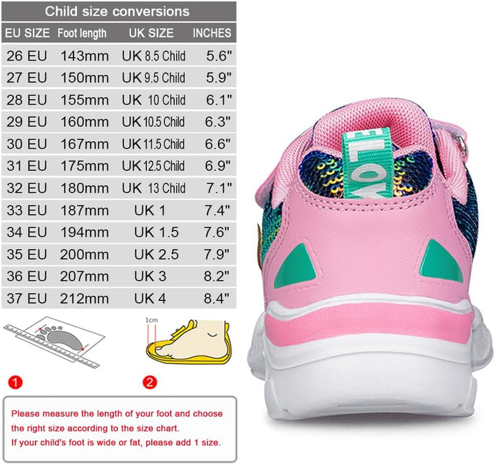 Mädchen Turnschuhe Sparkle Scales Sneaker Kinderschuhe mit Klettverschluss(28-38 EU), Pink