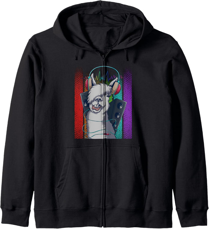 Cooles Retro Music DJ Llama Headphone Party Lama Musiker Kapuzenjacke