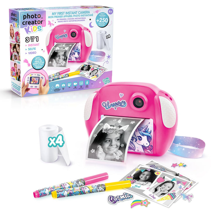 Canal Toys Creator 013-Kanal Toys, Sofortbildkamera, Einhorn, mit 4 Rollen Papier und 4 Filzstiften,