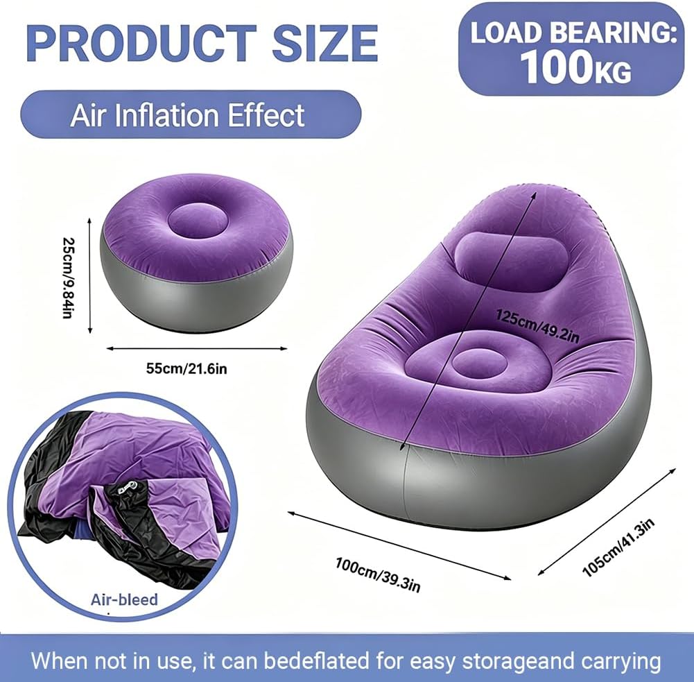 Aufblasbares Sofa mit Fusshocker, Aufblasbarer Sitzsack, Aufblasbares Stuhl Sofa, Luftsofa Aufblasba