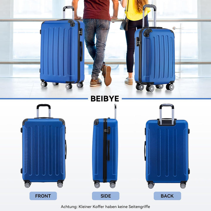 BEIBYE Hartschalen-Koffer Trolley Rollkoffer Reisekoffer Handgepäck 4 Rollen (M-L-XL-Set) (Blau, Set