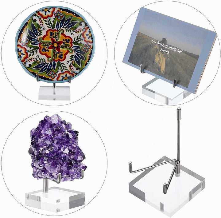 BTSKY Mittelgrosse verstellbare silberne Metallarm-Staffelei mit quadratischem Acrylsockel, Display-