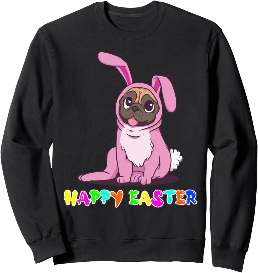 Frohe Ostern Mops Happy Easter Pug Hund Osterhase süsses Sweatshirt
