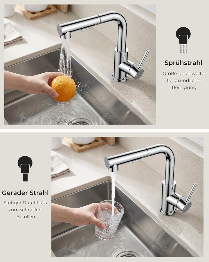 FORIOUS Wasserhahn Küche, Küchenarmatur Ausziehbar mit Brause, Spültischarmatur Küche, L-Förmiger Ed