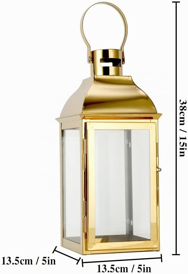 JHY DESIGN Edelstahl-Laternen für Kerze, 31,5cm hohe Kerze Laternen mit gehärtetem Glas Outdoor-Late
