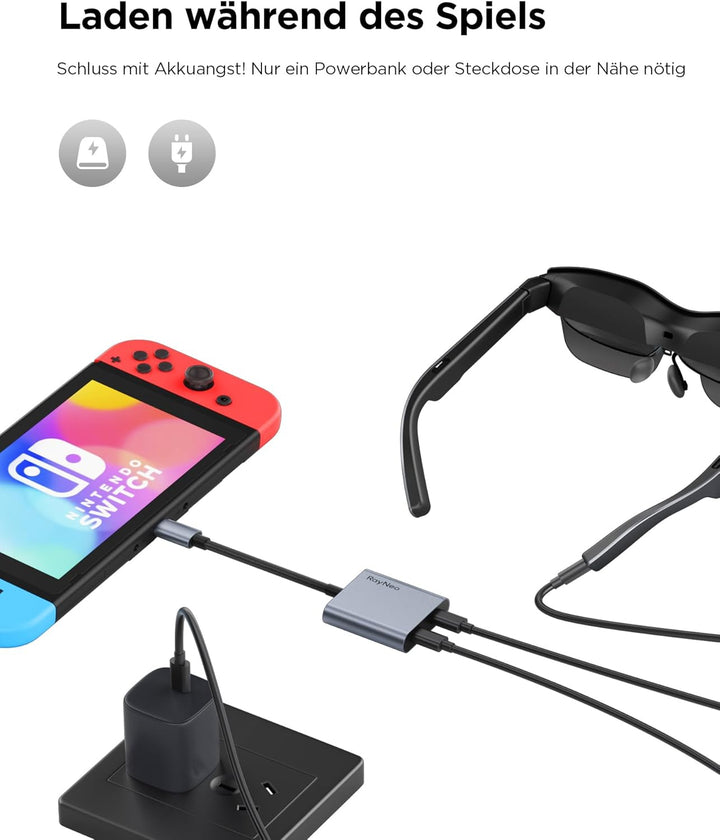 RayNeo USB-C Ladeadapter zu AR Brille, Laden & Spielen, Kompatibel mit PS4/5, Xbox, Mac mini, Laptop