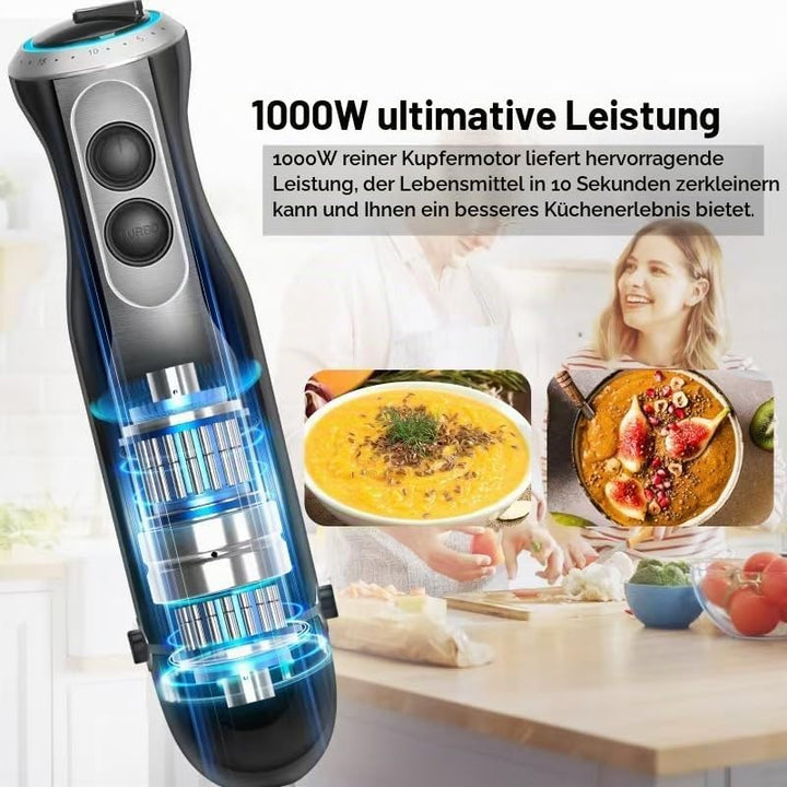 1000W Stabmixer, Pürierstab mit 20 einstellbaren Geschwindigkeiten und Turbo-Modi, Stabmixer Set mit