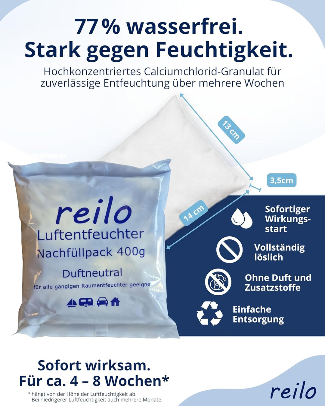 24x 400g reilo Raum- Luftentfeuchter Granulat im Vliesbeutel - Nachfüllpack, 24