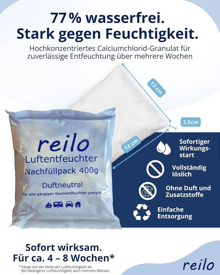 24x 400g reilo Raum- Luftentfeuchter Granulat im Vliesbeutel - Nachfüllpack, 24