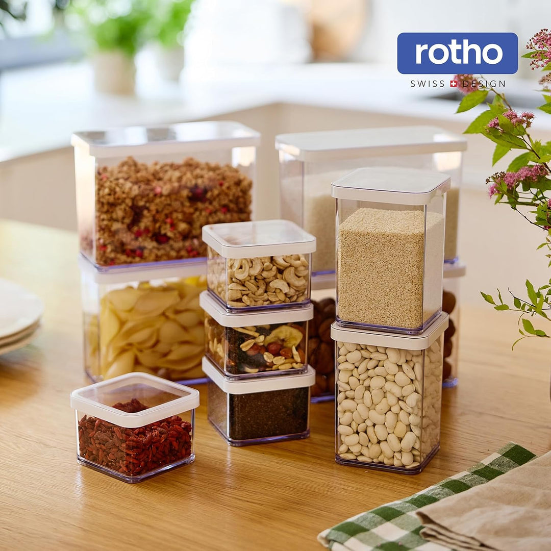 Rotho LOFT 12er-set Vorratsdosen mit Deckel, stapelbar, aromadicht, spülmaschinenfest, 40×20×21,4 cm