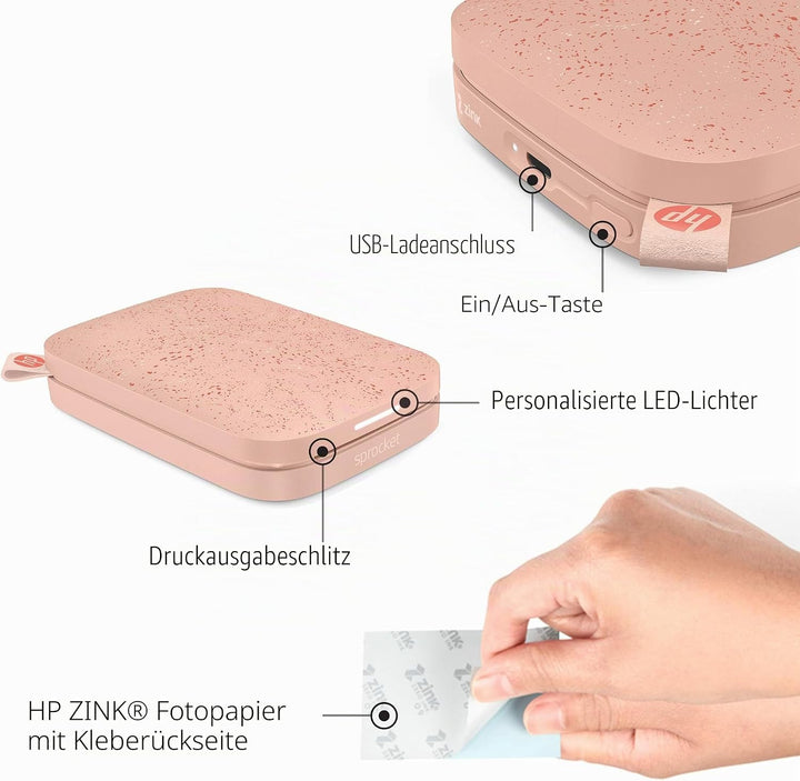 HP Sprocket Portable 2x3 Zoll Sofortbilddrucker (Rosa) Zink-Papierbündel, Rosa