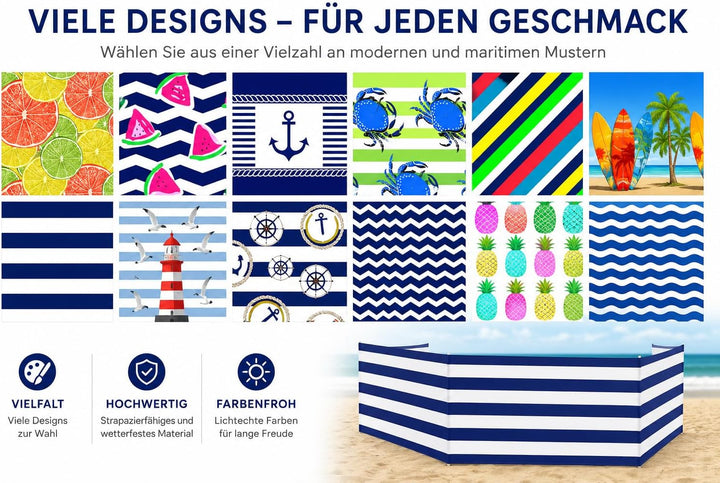 Windschutz Strand, Sichtschutz für Strand, Garten und Camping, Strandwindschutz, Strandzaun Regenbog