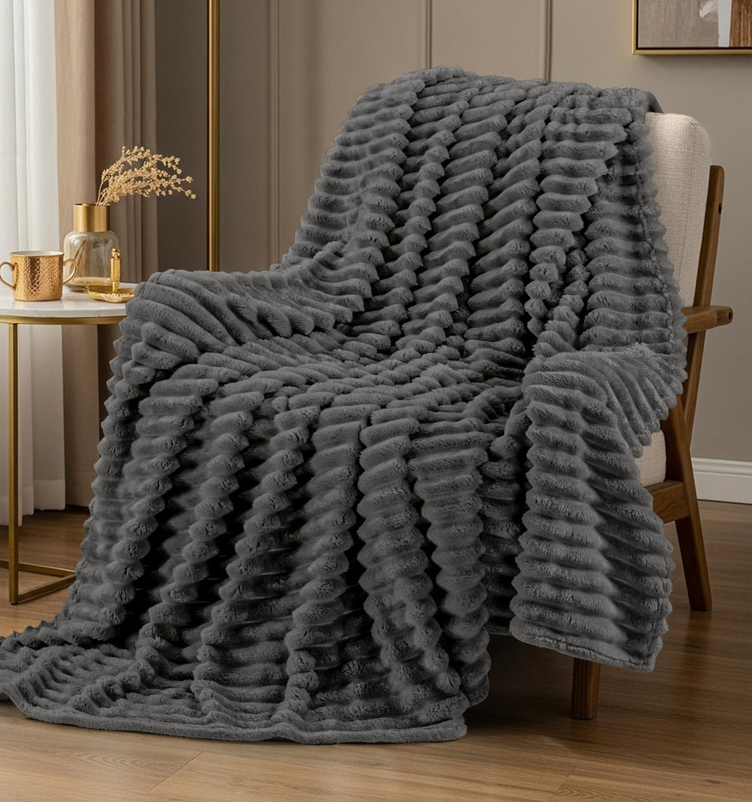 Utopia Bedding Streifen Kuscheldecke Flauschig [127x152 cm, Grau] Weiche, leichte und warme Fleecede