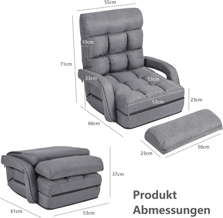 GOPLUS Bodensofa mtit Schlaffunktion, klappbarer Bodenstuhl mit Armlehnen & Kissen, Klappsessel mit
