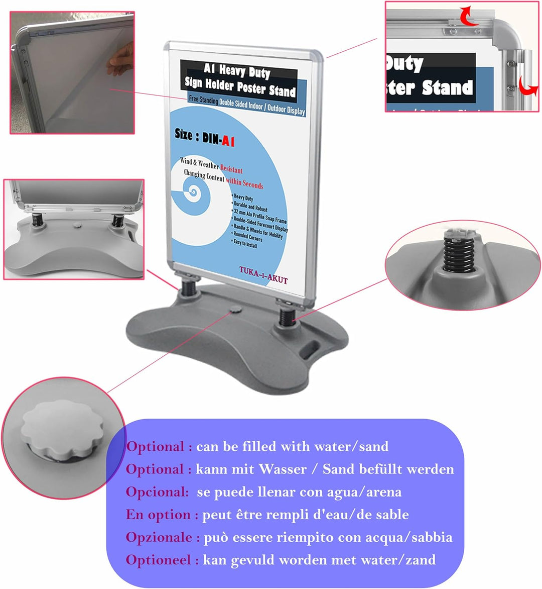 TUKA-i-AKUT A1 Kundenstopper Plakatständer Wind-Sign Beidseitig für 2 Plakate, Werbeaufsteller Mobil