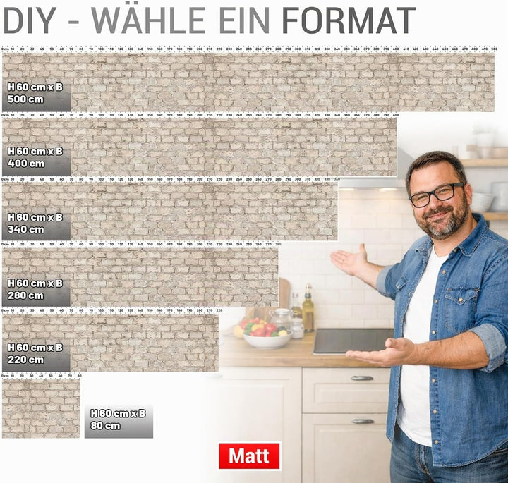 StickerProfis Küchenrückwand selbstklebend Glasoptik - ALTE Mauer - 1.8mm, Versteift, alle Untergrün