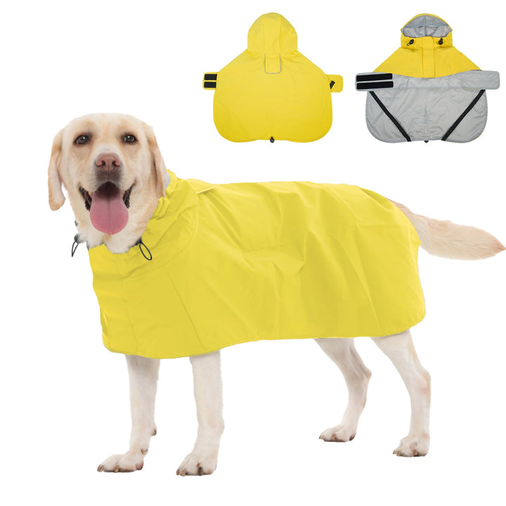 Regenmantel Hund XXXL, Wasserdicht Hunderegenmantel mit Kapuze, Reflektierende Elemente, Verstellbar