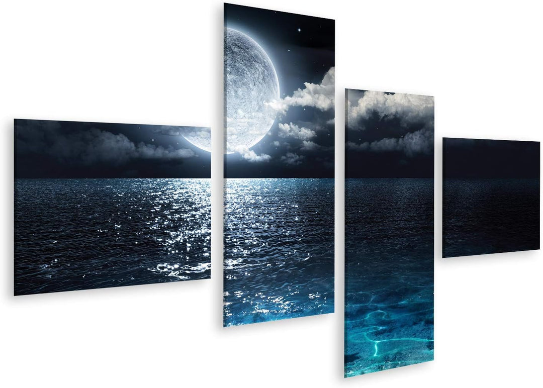 islandburner Bild auf Leinwand Vollmond Am Meer In Die Nacht Bilder Wandbilder Poster Leinwand 150x8