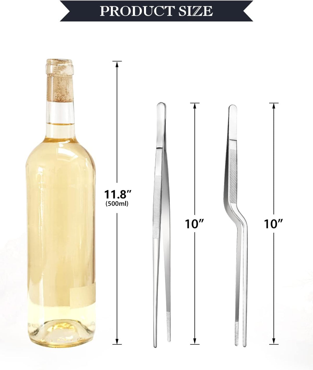 25cm Kochpinzette und Offset-Pinzette Set, Zange Präzisionsgezahnte Spitzen, Edelstahl Professional