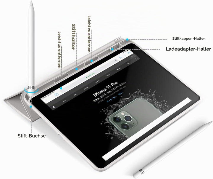 aoub Neues iPad (2019 7. Generation / 2020 8. Generation/2021 9. Generation) 10,2" Hülle mit Stiftha