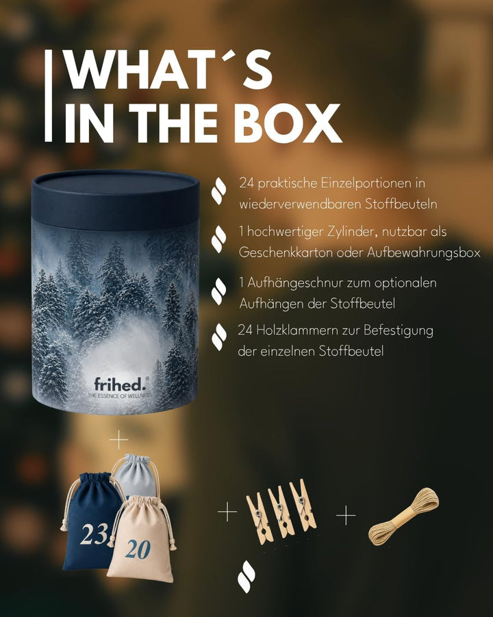 frihed. Sauna Adventskalender 2024 - Limitiert - 24 Wellness Salze - Peeling nach Sauna, Dusche & Ba