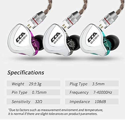 CCA C10 Hybrid-Treiber-In-Ear-Kopfhörer, HiFi-Stereo-Ohrhörer, leistungsstarker Bass, Sport-Headset