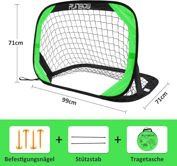 RUNBOW Pop-Up-Fussballtor, tragbar, für Hinterhof, Outdoor-Spass am Strand, 1 x 0,7 m Grün 100 x 67