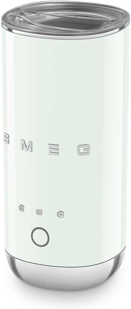 Smeg, MFF02PGEU Elektrischer Milchaufschäumer, 3 Getränkefunktionen, abnehmbarer Schneebesen, Antiha