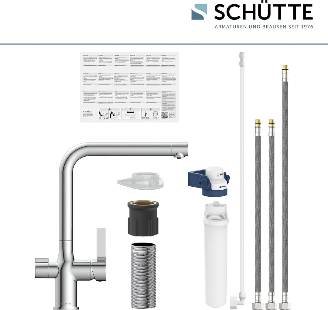 SCHÜTTE AQUASTAR PRO 3-Wege-Filterarmatur, sauberes Trinkwasser direkt aus dem Hahn, Integriertes BW