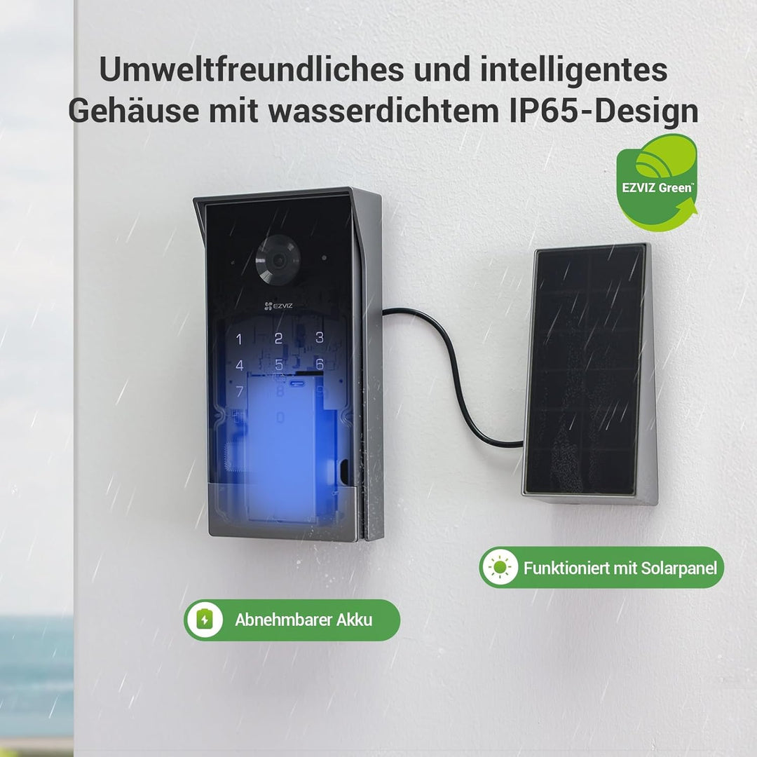 EZVIZ Akku Video Türsprechanlage mit Solarpanel, 2K Gegensprechanlage mit Kamera, 7" Farb-Touchscree