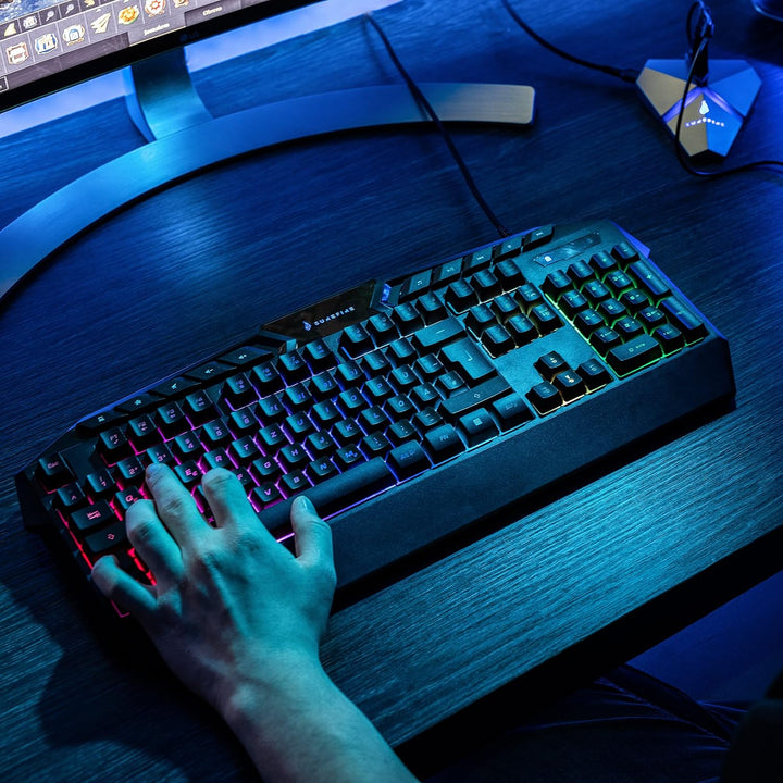 SureFire Kingpin Gaming Tastatur, Gaming Multimedia Keyboard mit programmierbarer LED-Hintergrundbel