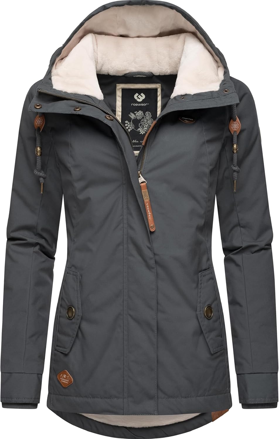 Ragwear Damen warme Winterjacke kurz mit Kapuze Monade XS-6XL M Dark Grey24, M Dark Grey24