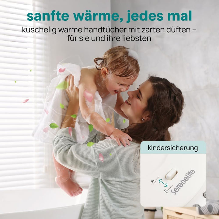 SereneLife Handtuchwärmer – 46,7 cm freistehender Wärmebehälter mit Beinen, 12L Kapazität, Timer, Ar