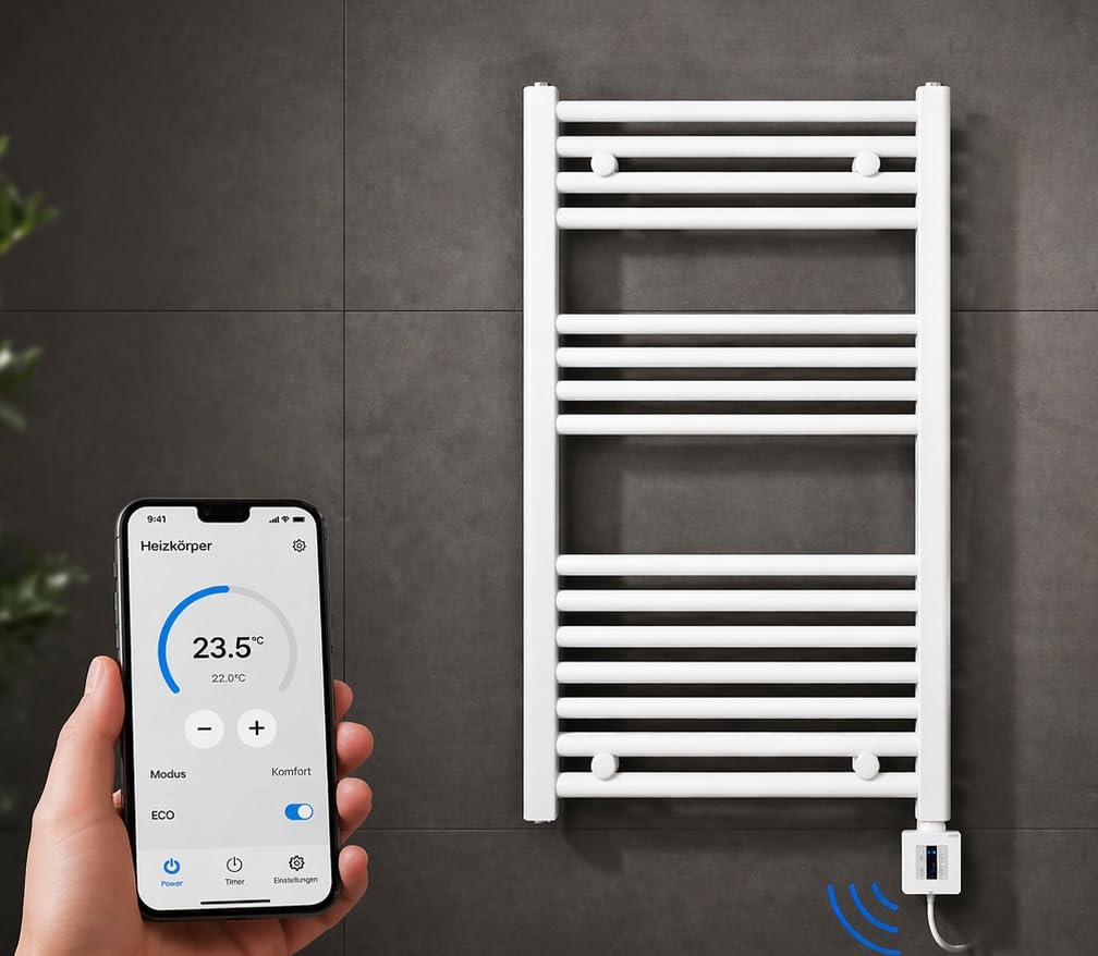 anapont elektrischer Badheizkörper - weiss/chrom- mit Appsteuerung - Handtuchheizkörper - Badheizung