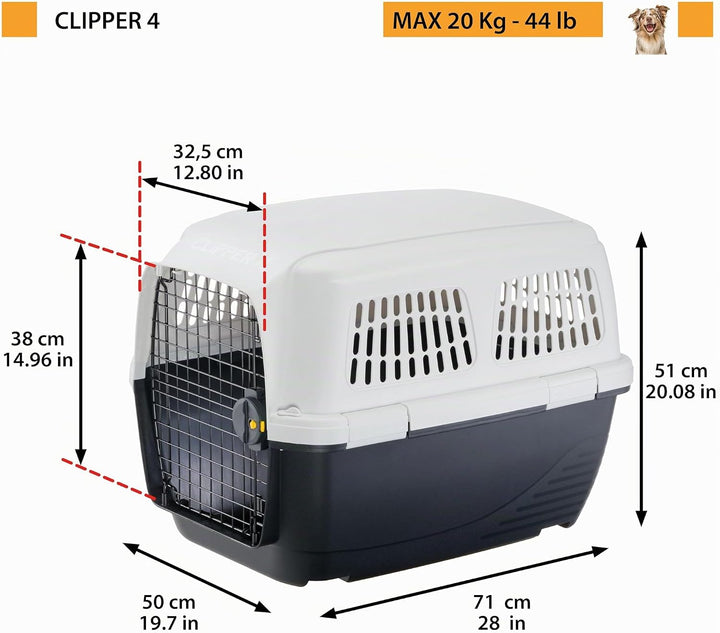 Ferplast Hundetransportbox CLIPPER PLUS, IATA-geeignet, Mittlere Hundetransportbox bis 20 kg, Sicher