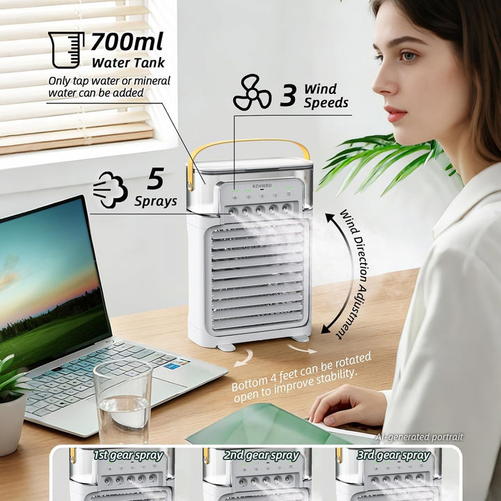Mobile Luftkühler,7-Farben-Licht,Timer,Fernbedienung,für Zuhause/Büro/pers Weiss, Weiss