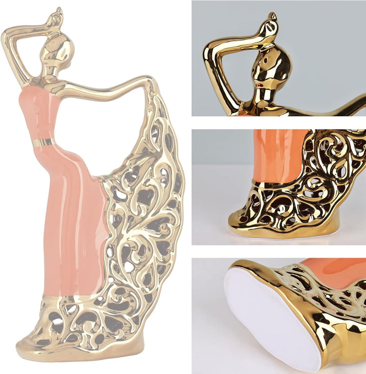 DOVDOV Balletttänzerin Statuen und Figuren, abstrakte Keramiktänzerin Dekorationen, Orange und Gold,