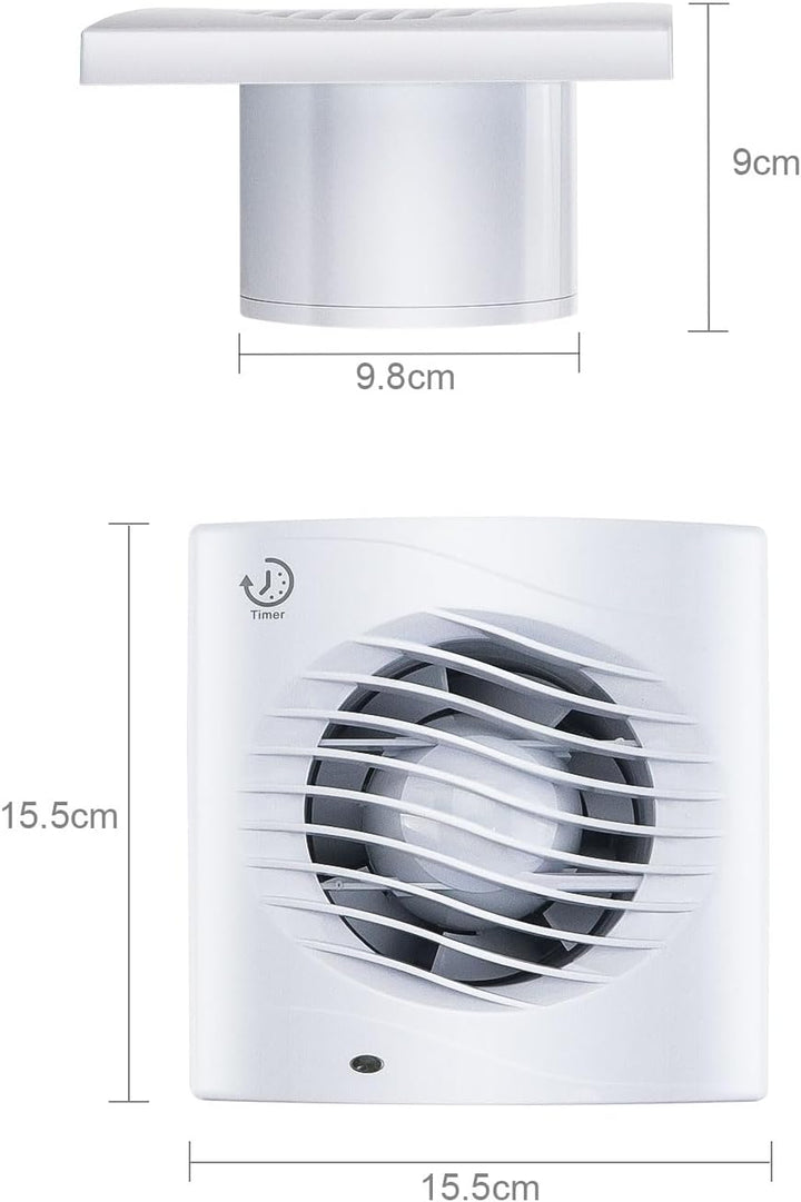 Anesty Badlüfter 100mm mit Nachlauf Timer, 12W 130m³/h Abluftventilator Leiser Badezimmer Lüfter mit