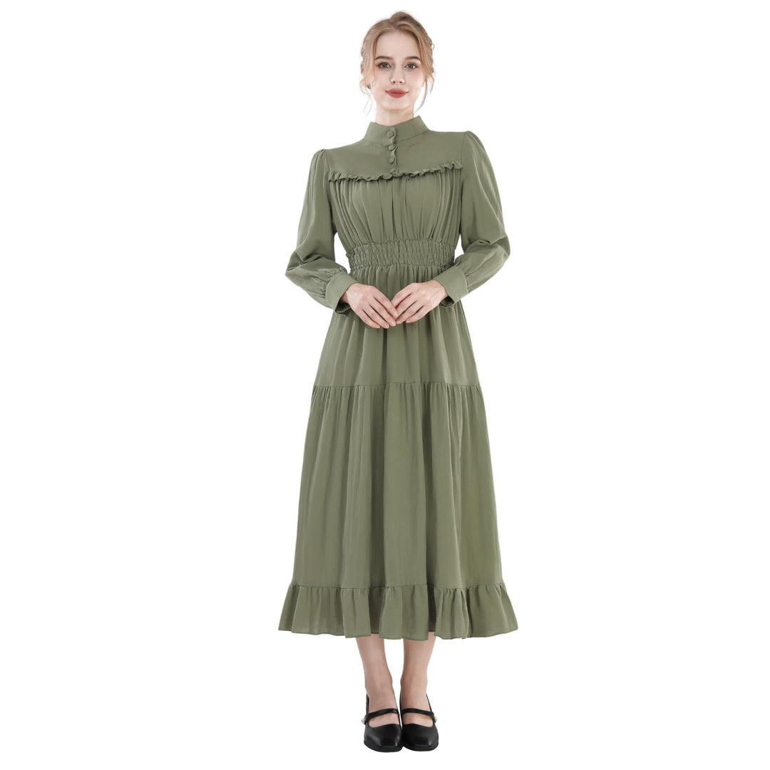 CR ROLECOS Mittelalter Kleidung Damen Viktorianisches Kleid Langarm A-Linie Vintage Edwardianisches
