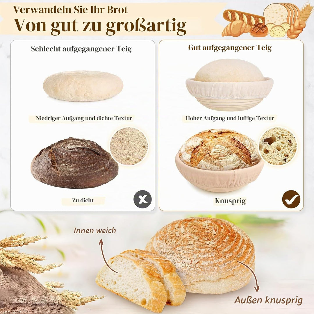 Gärkorb Brot,Sauerteig Starter Set,Brotbackzubehör Kit,Brot Backen Zubehör für Anfänger,Gärkörbchen
